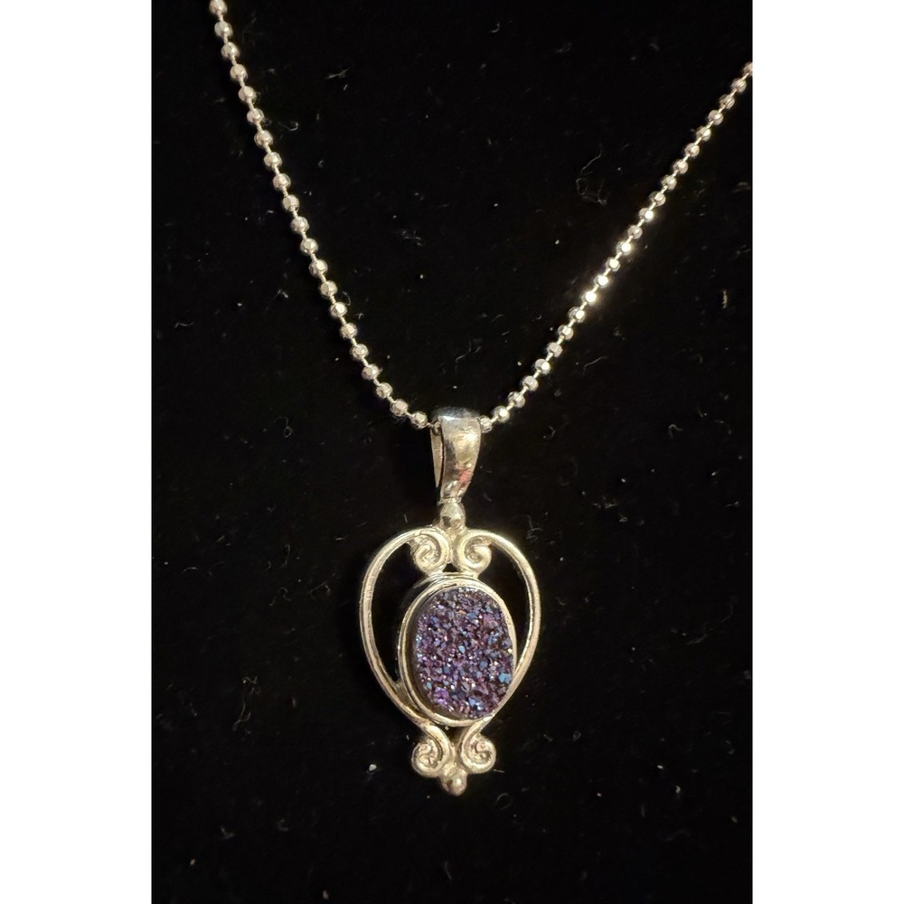 Sajen Sterling Silver & Purple Druzy Pendant Necklace